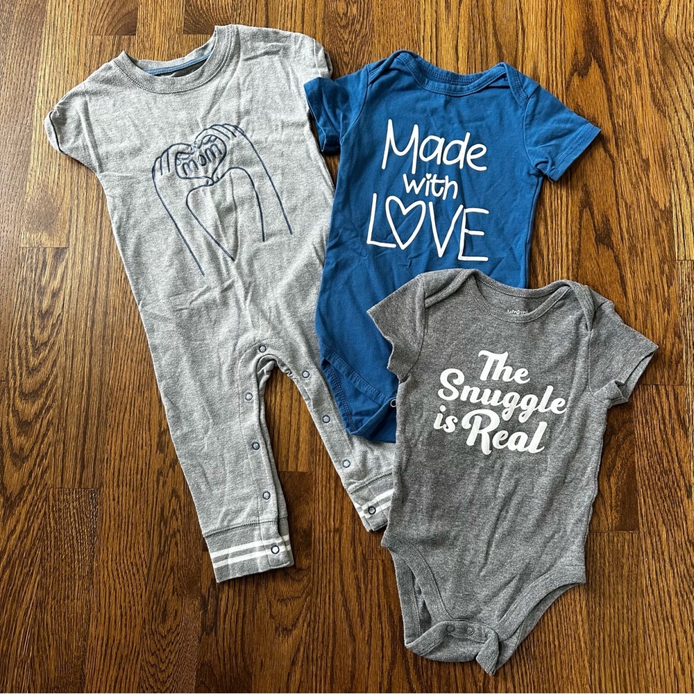 Blue and Gray Bodysuit Set, size 12M